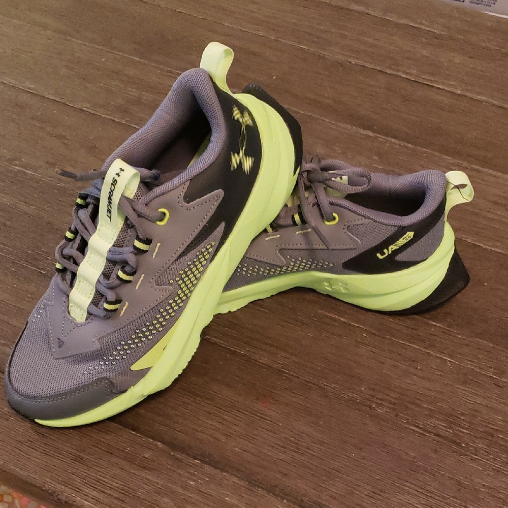Under Armour Charcoal and Lime Athletic Shoes Size 4Y